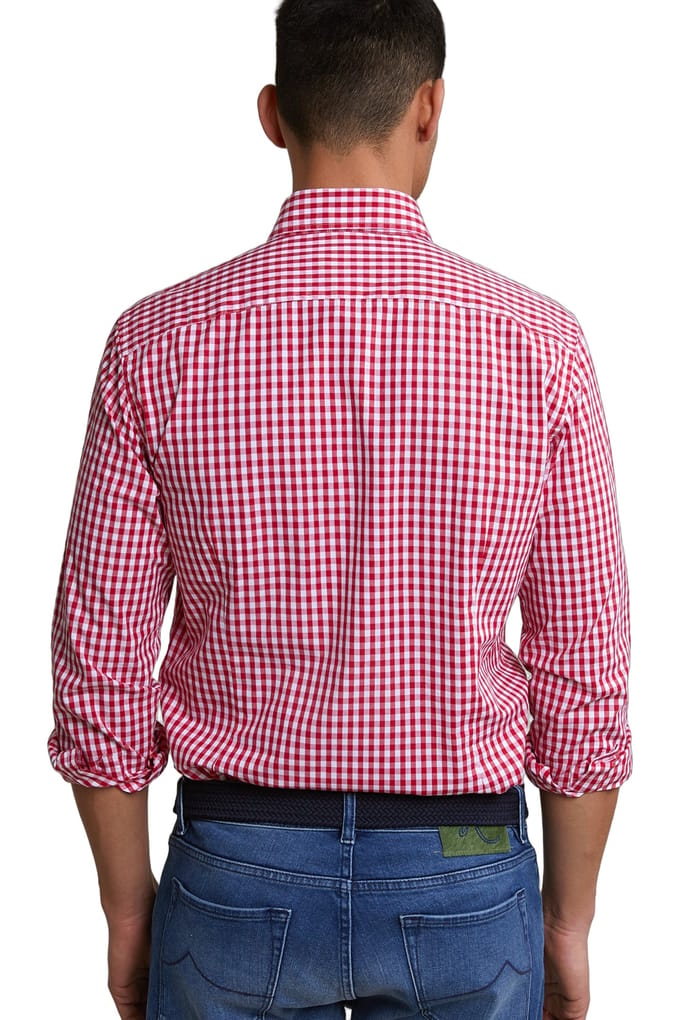 River Woods Slim Fit Checked Shirt Red/white Größe: S | Casual hemden Outlet | Herren | Rot