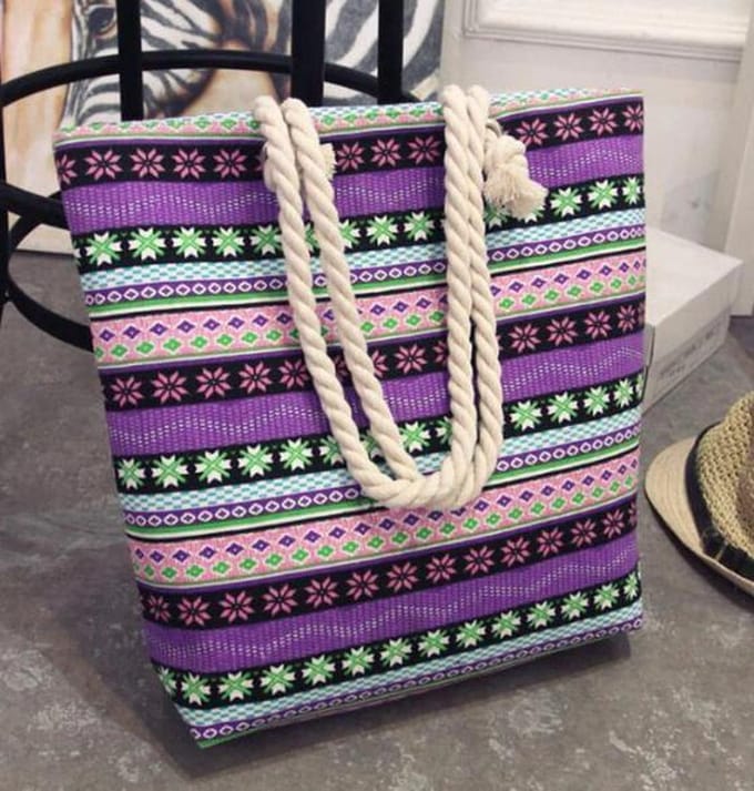 N3 Collecties Dames bloemenprint canvas schouder strandtas
