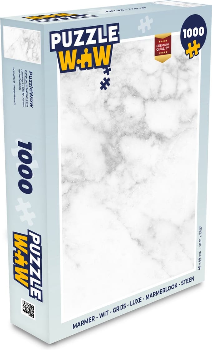 Puzzel Marmer - Wit - Grijs - Luxe - Marmerlook - Steen - Legpuzzel - Puzzel 1000 stukjes volwassenen