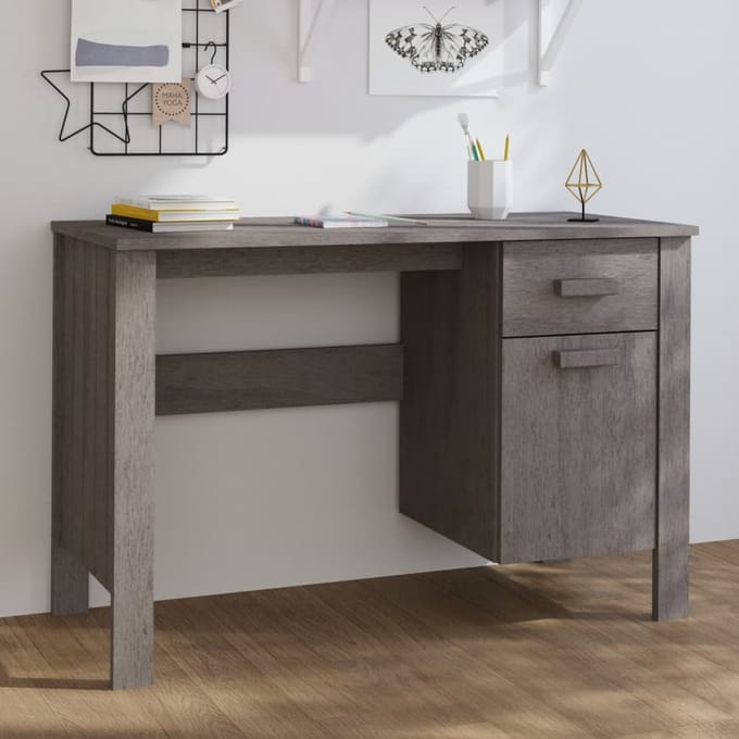 vidaXL - Bureau - HAMAR - 113x50x75 - cm - massief - grenenhout - lichtgrijs