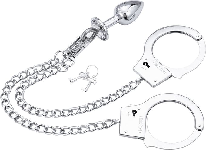 Fixxx - Anaal Plug met Ketting en Handboeien Eraan Vast - RVS