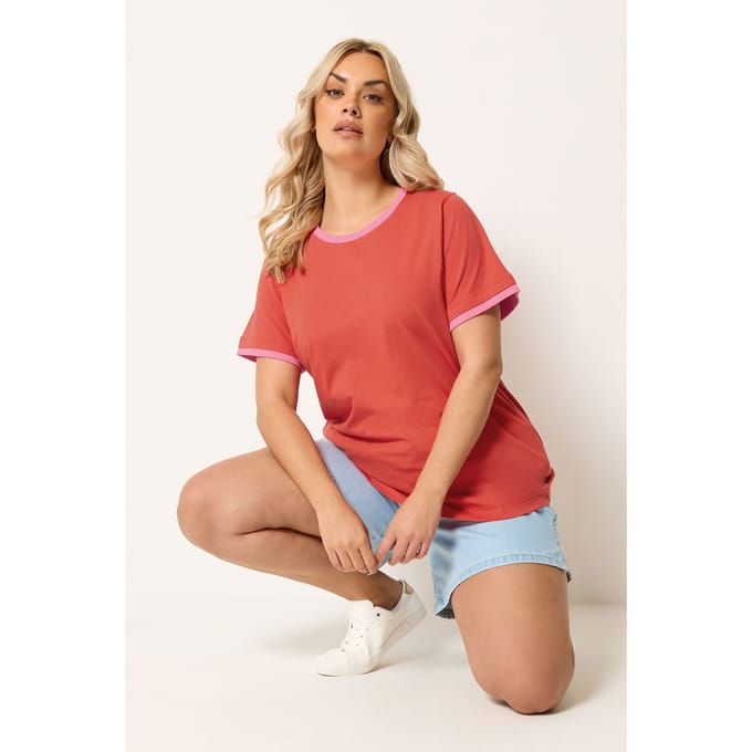 Yours Oranje Tshirt Met Contrasterende Rand Size 42