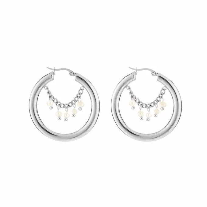 Michelle Bijoux Oorringen Ketting Parels Zilver