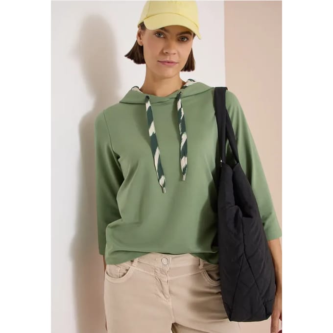 Shirt met 3/4-mouwen, capuchon en printdetails