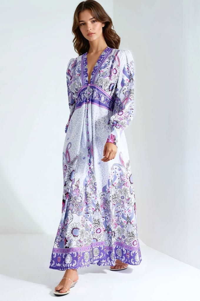 Bloemen Maxi-jurk met Paneelontwerp