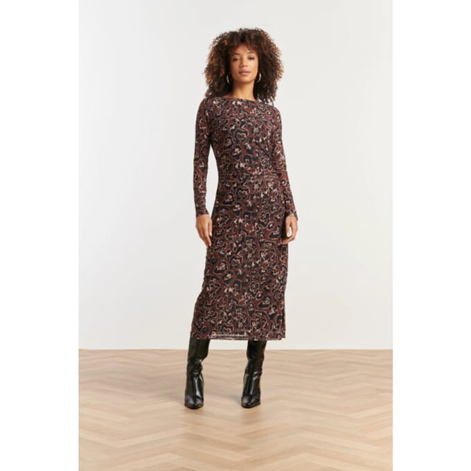 Smashed Lemon Mesh midi jurk met cheetahprint in bruin en zwart |
