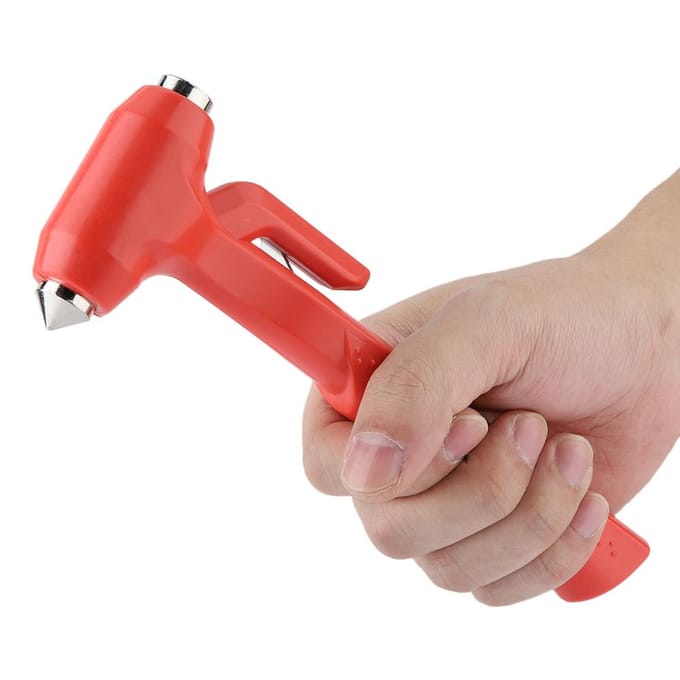 Auto Veiligheidshamer Staal Noodontsnappingstool Gordelsnijder Ruitbreker (Rood Groot) zwart