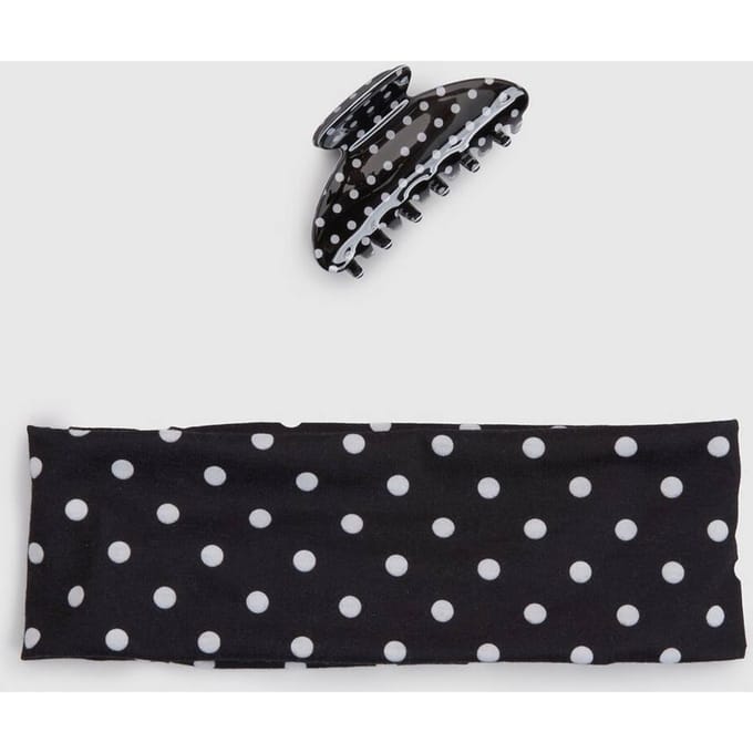 boohoo Dames Jersey Haarband En Scrunchie Met Stippenprint 2-delige Set | Zwart