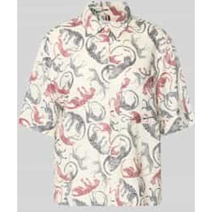 regular fit linnen blouse met logo-stitching