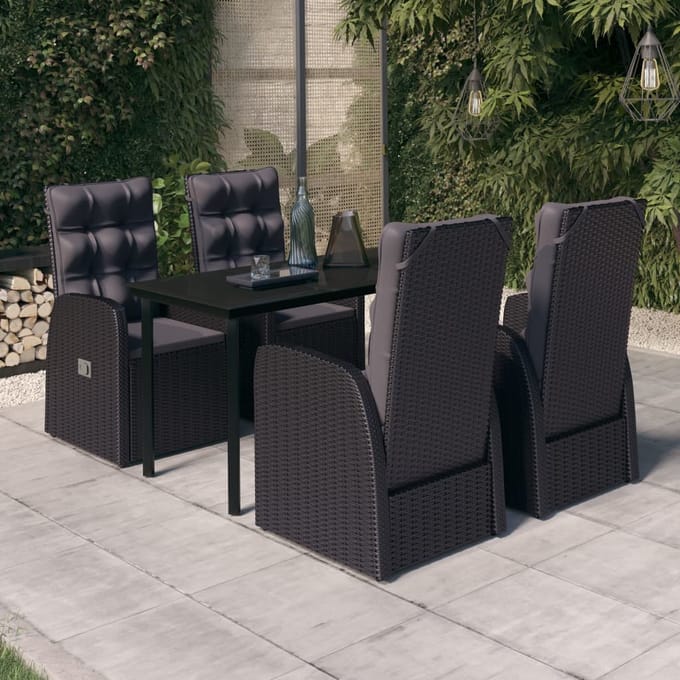 vidaXL - 5-delige - Tuinset - met - kussens - zwart