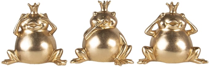 Clayre & Eef Beeld Set van 3 Kikker 14x8x12 cm Goudkleurig Polyresin Decoratie Figuur