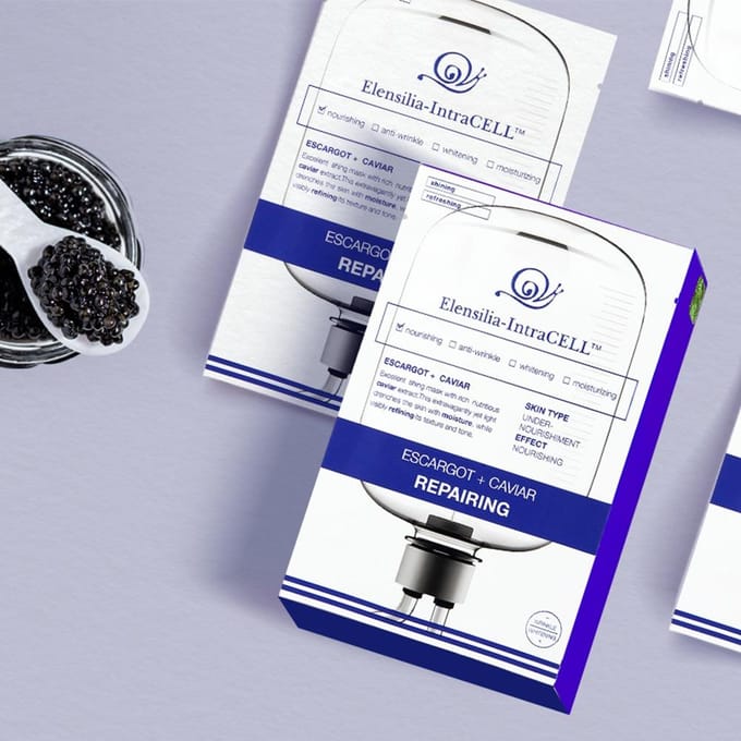 [ELENSILIA] Intracell Escargot + Kaviaar Herstellend Masker 25ml*10EA white
