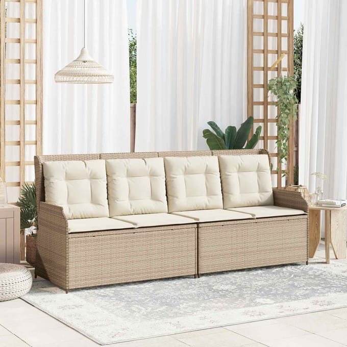 vidaXL - Tuinbank - 2-zits - Beige - en - Crème - Wit - poly - rattan