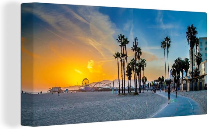 Canvas Schilderij Strand - Amerika - Palmboom - 40x20 cm - Wanddecoratie