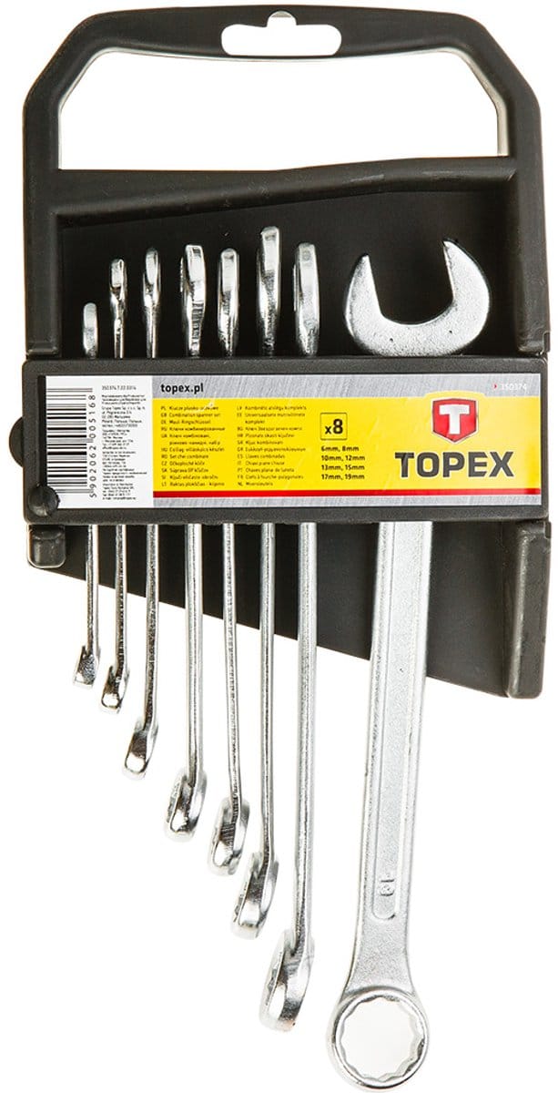 Topex - Ringsleutelset - 8 Stuks - 6-19 mm - Praktisch Etui