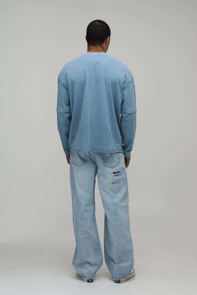 Leopard Rip & Repair Stonewash Relaxed Fit Jeans | Size 48