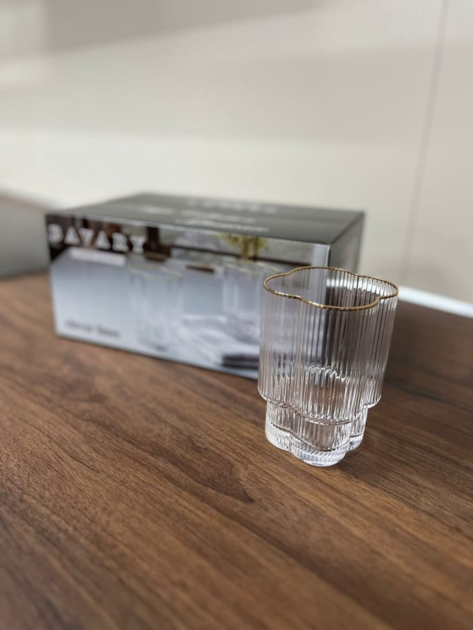 Bavary Clover Lines - Kort Drinkglazen - Koffie Glas – 220ml – Set van 6 - Goud