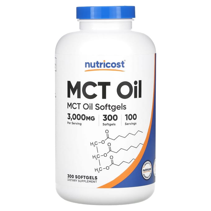 Nutricost, MCT-olie, 3.000 mg, 300 zachte capsules (1.000 mg per softgel)