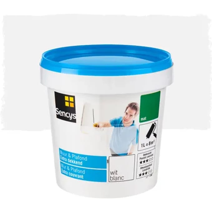 Sencys Muur & Plafond Muurverf - Mat - Wit - 1l