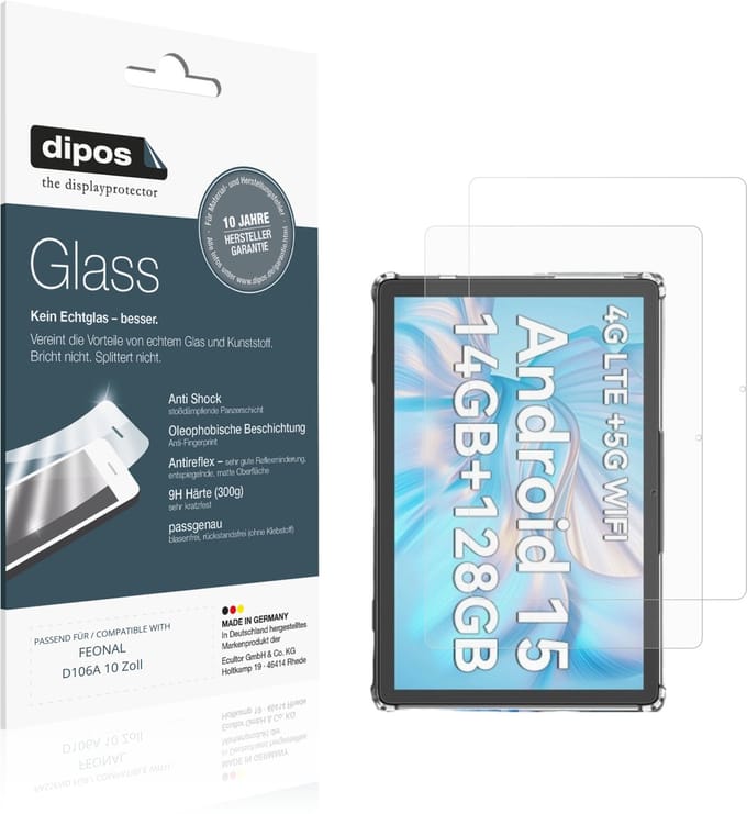 dipos – 2x Matte Pantserfolie geschikt voor FEONAL D106A 10 Zoll | 9H Screenprotector