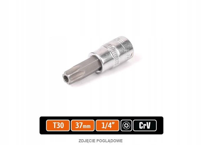 Dopsleutel Torx T30 met gat 1/4" 37mm CrV - TEGER