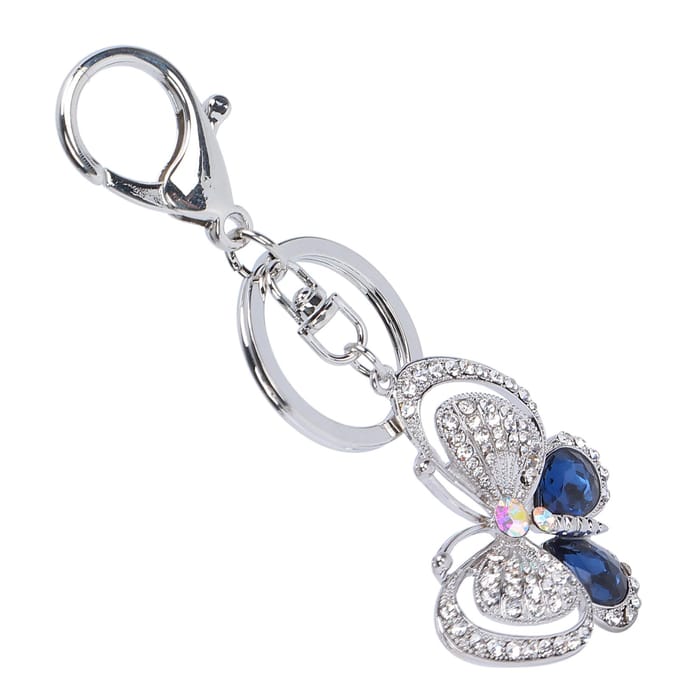 Sleutelhanger Vlinder Zinklegering Strass Steentjes Glanzende Hanger voor Dames Tas Auto Interieur wit