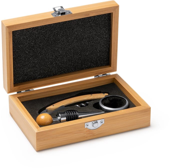Luxe bamboe 3 delige wijn-opener set, model Tintos