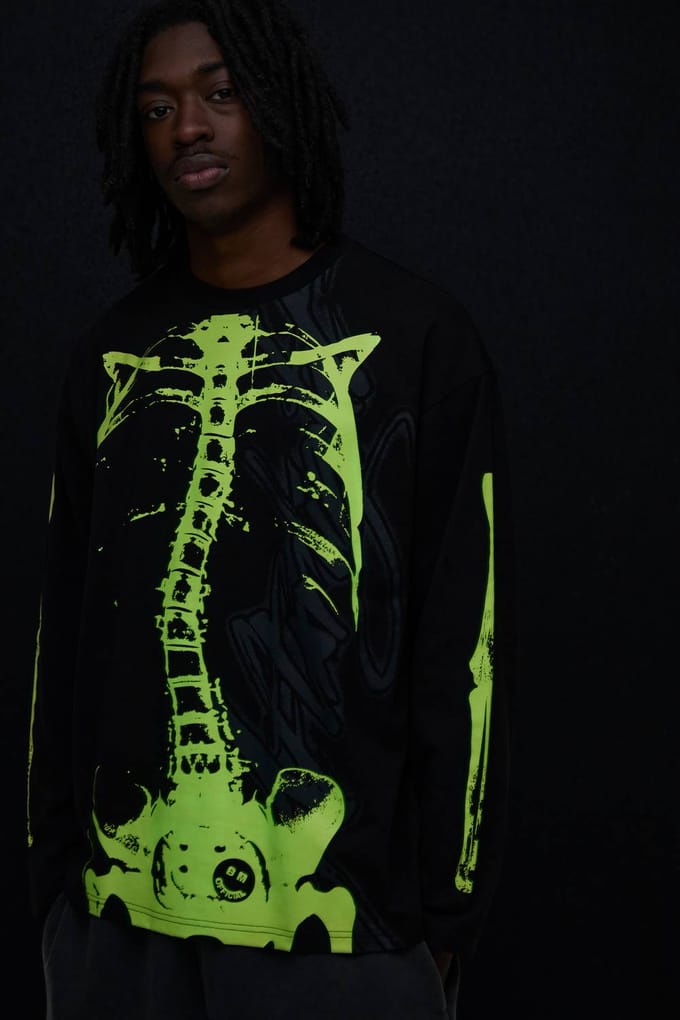 Afterlight Glow In The Dark Printed Long Sleeve T-Shirt | Black | Size Medium