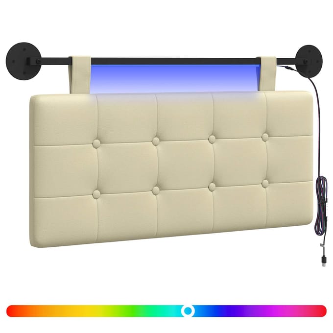 vidaXL - Hangend - hoofdbord - Met - LED-verlichting - Crèmekleurig - Kunstleer