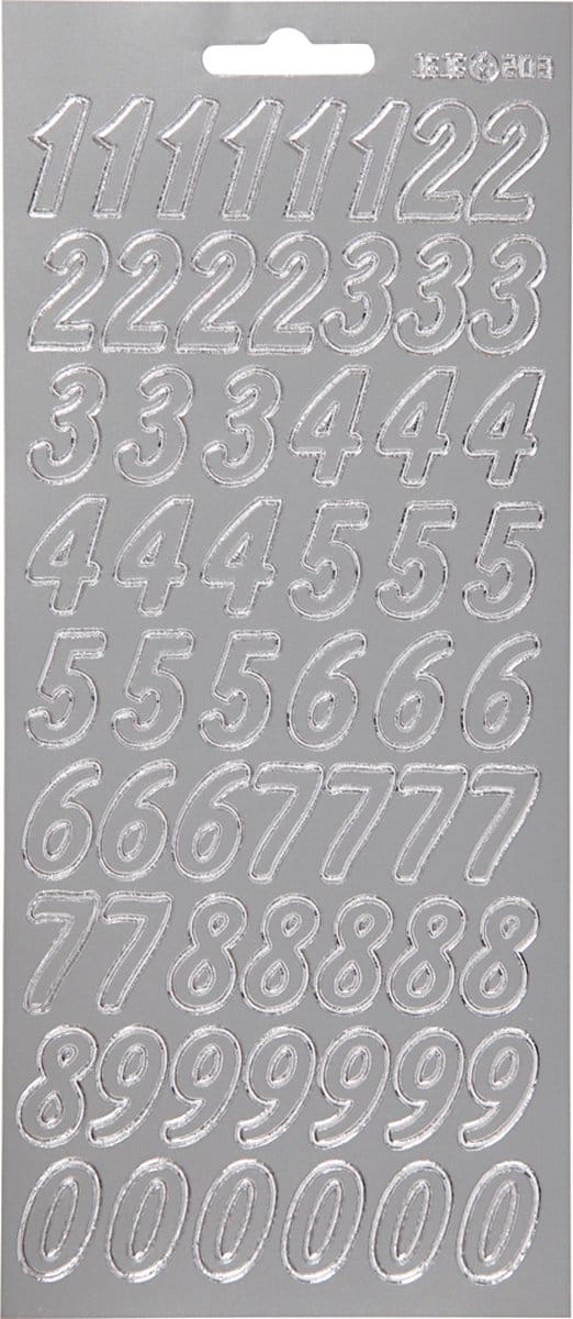 Stickers, cijfers, vel 10x23 cm, zilver, 1 vel