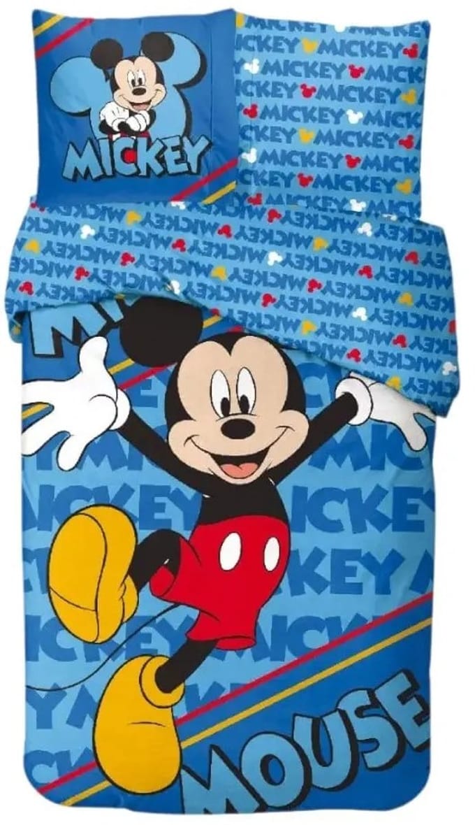 Mickey Mouse Dekbedovertrek blauw Eenpersoons - 140 x 200 cm - Katoen