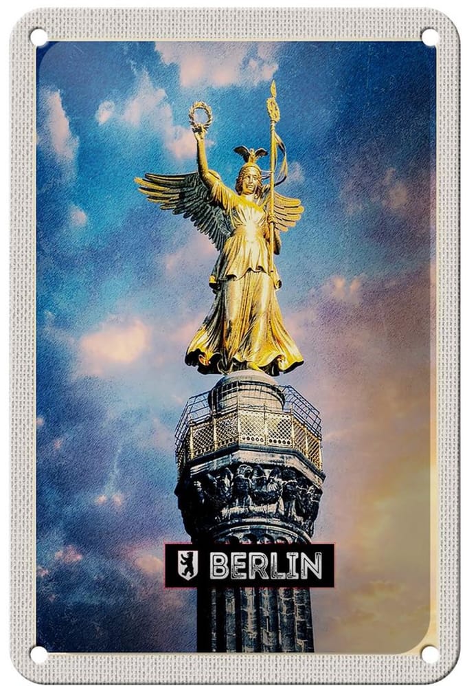 Blechschild Reise 12x18cm Berlin DE Alexanderplatz Siegessäule Schild