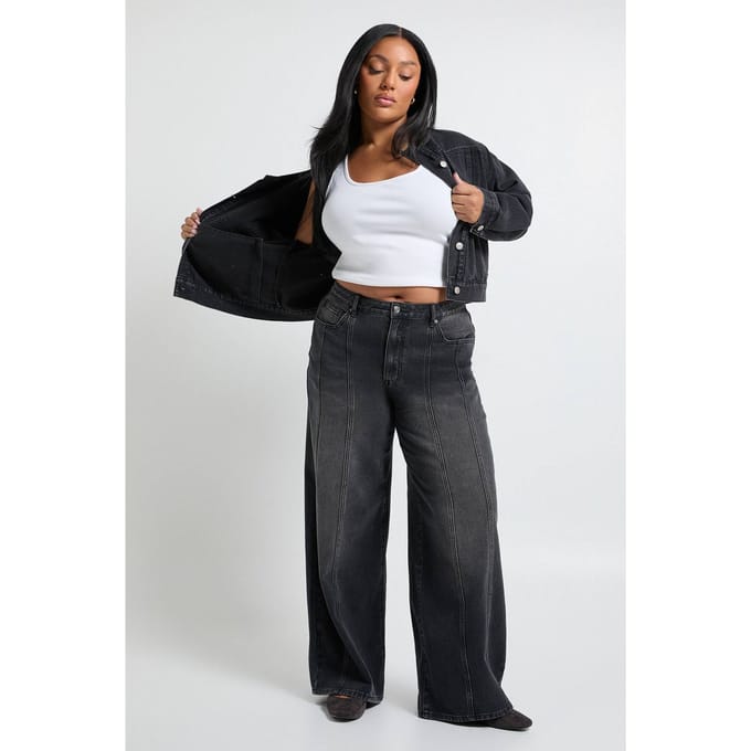 boohoo Dames Plus Naaddetail Rechte Pijp Jeans | Washed Black | Maat: 16