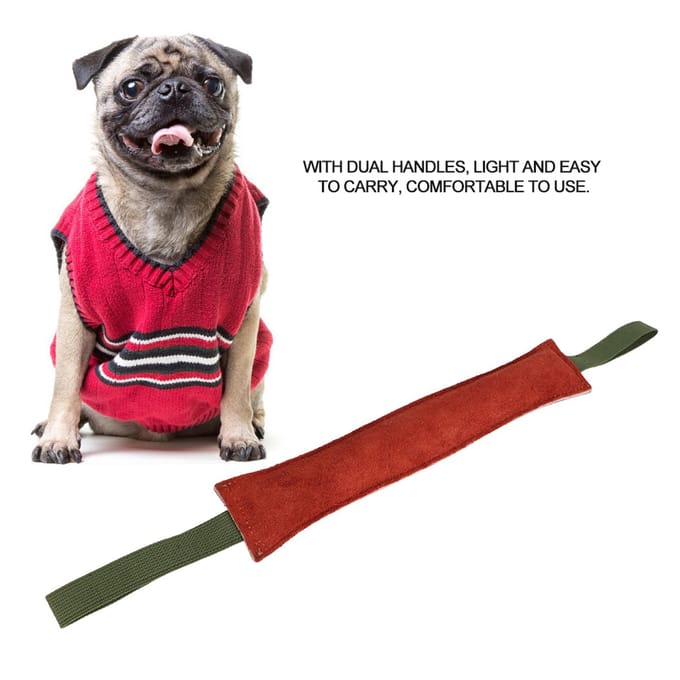 Duurzame Lederen Huisdier Hond Scheur Bijt Training Stok Trek met Dubbele Handvatten brown