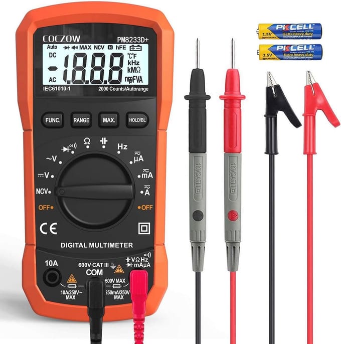 Digitale multimeter met LCD-display voor AC/DC metingen en achtergrondverlichting
