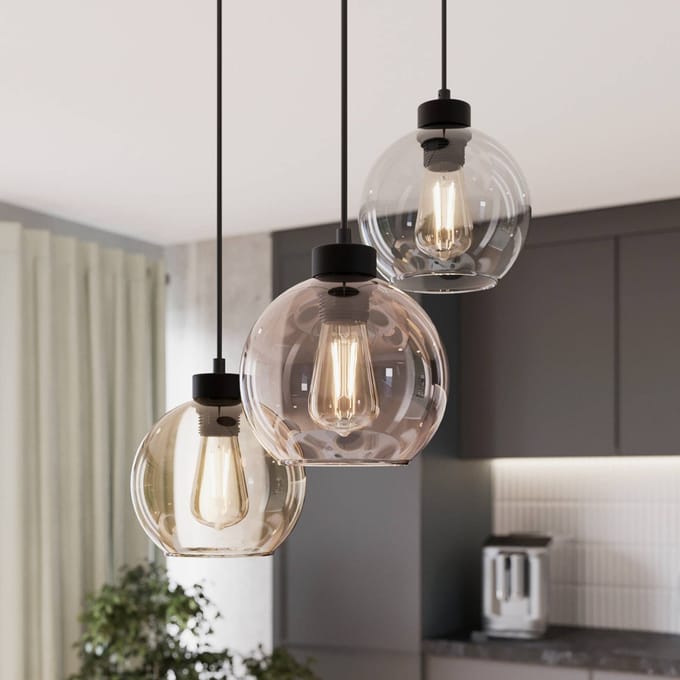 TK Lighting Hanglamp Cubus, Ø 50 cm, 3-lamps, helder/honingbruin, glas