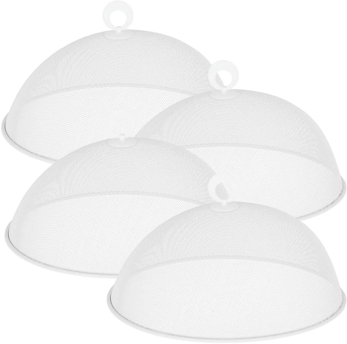 Cepewa Vliegenkap / voedselkap - 4x - wit - D30 x H12 cm - metaal - voedsel afdekken