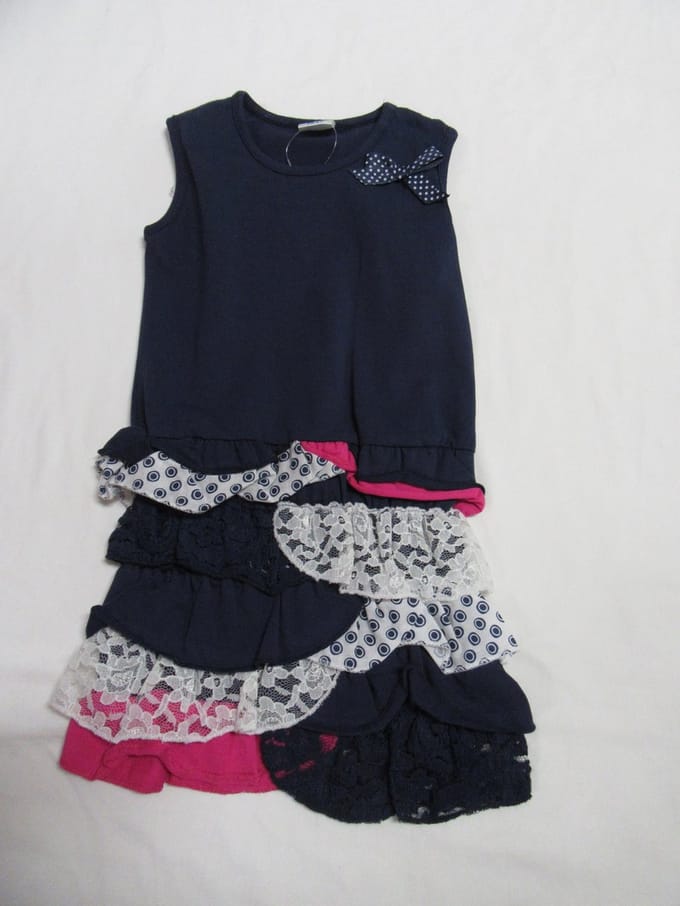 dirkje , jurk, kleedje , marine/ fuchia /wit ,  6 jaar  116