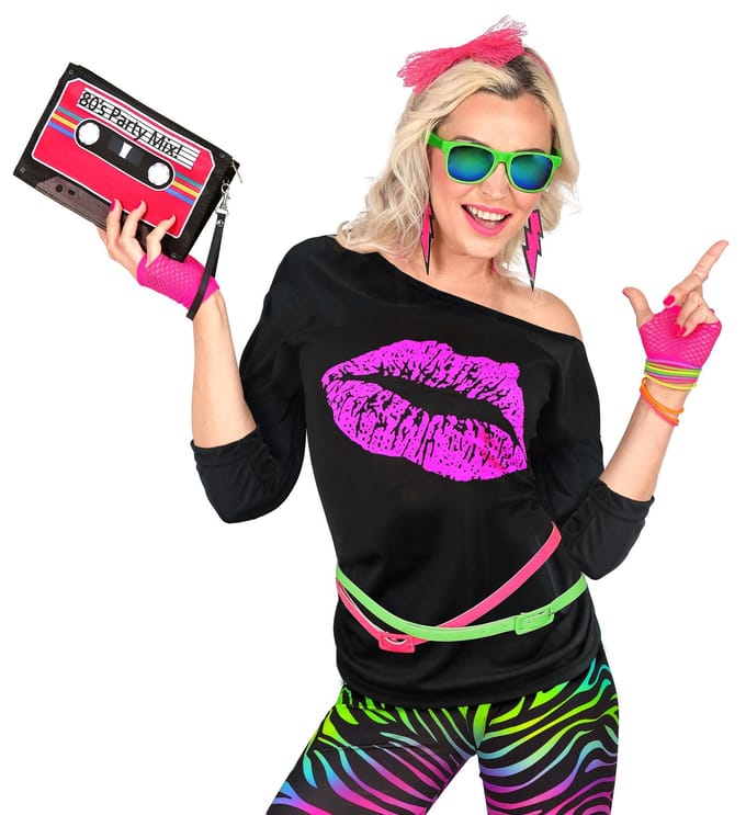 T-shirt Blouse Lèvres Rose Noir J'aime Disco / beige