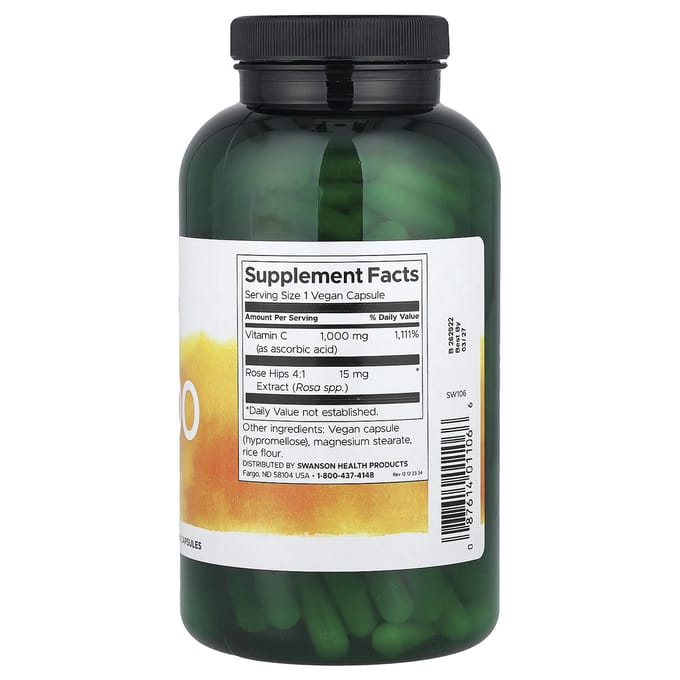 C-1000, Vitamine C met Rozenbottel, Plantaardige Capsules 250
