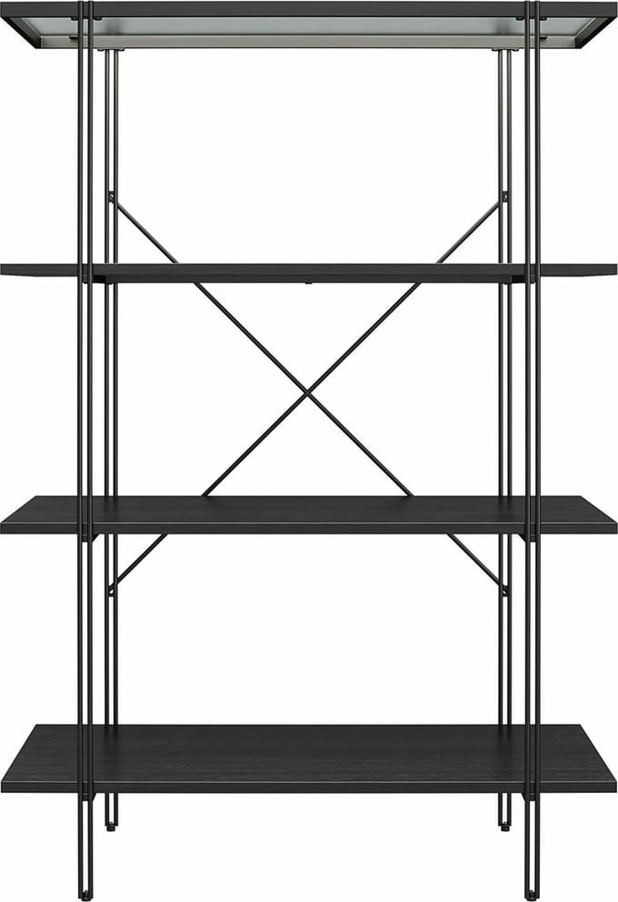 Wainwright-Boekenkast - Glas/Eiken - Zwart Metaal