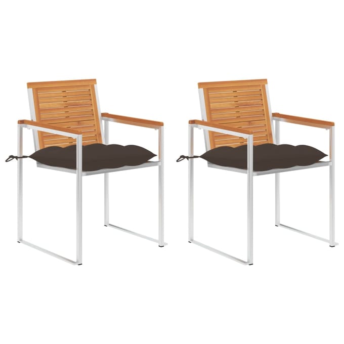 vidaXL - Tuinstoelen - 2 - st - met - kussens - massief - acaciahout - en - staal