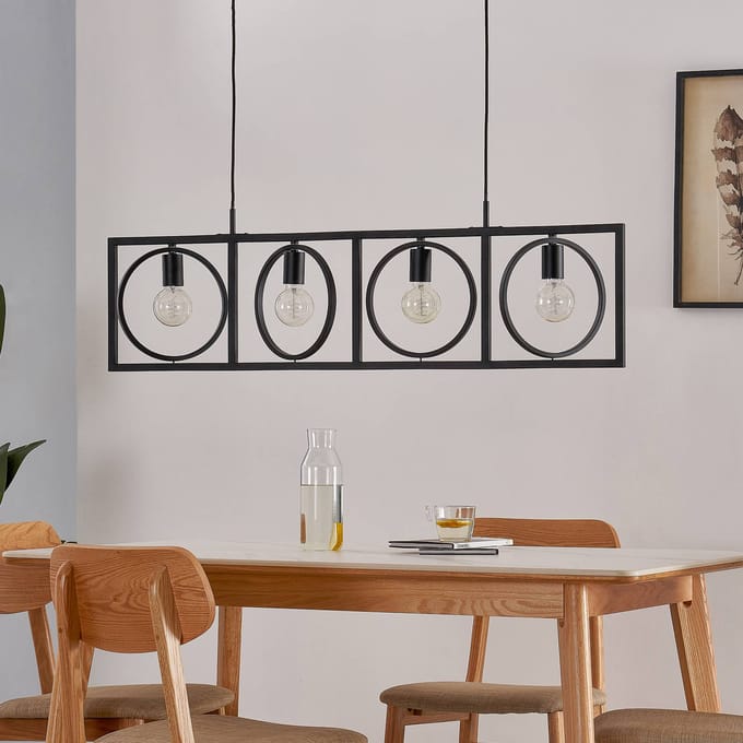 Lindby - hanglamp - 4lichts - Metaal - H: 28 cm - E27 - zwart