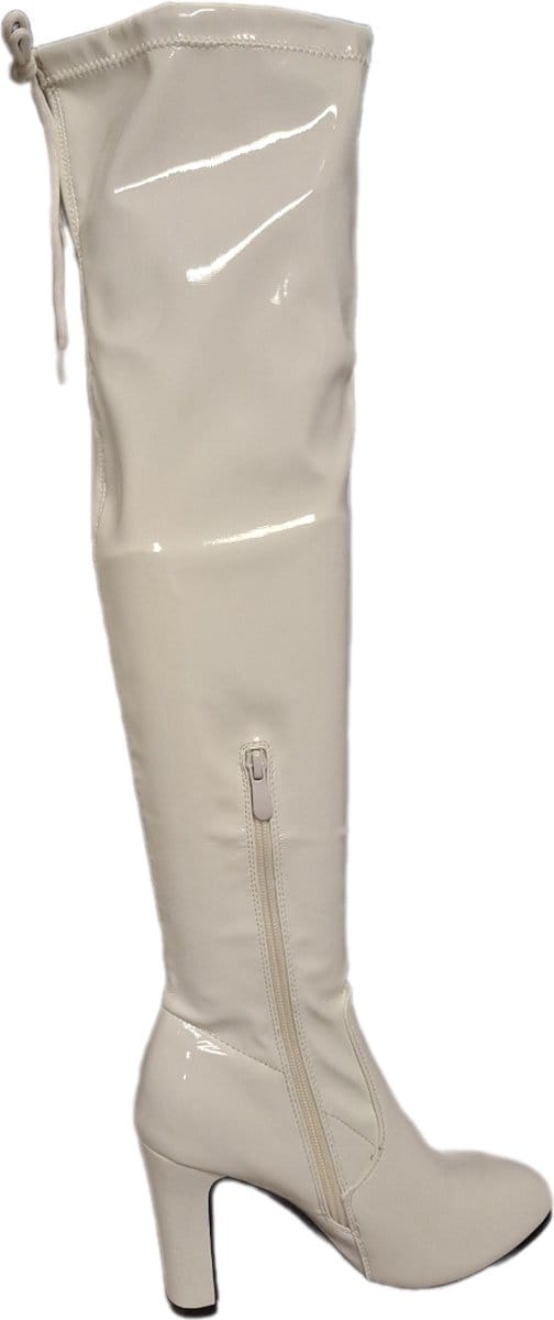 LUCKYSHOES-OVERKNIE LAARS-LAKLEER-WHITE-8 CM HAK-38