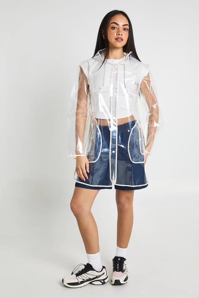 boohoo Dames Transparante Festival Regenjas Met Contrasterende Bies | Wit | Maat: Small/Medium
