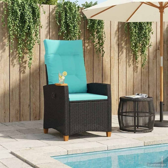 vidaXL - Verstelbare - stoel - met - theetafel - poly - rattan