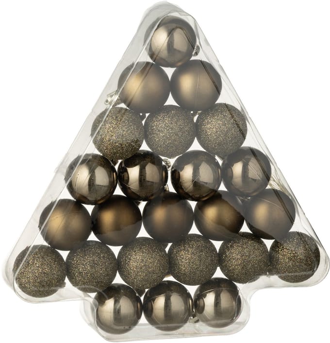 J-Line kerstbal - kunststof - bruin - doos van 24