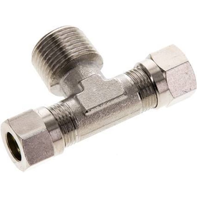 8LL & R3/8'' Vernikkeld Brass T-stuk Snijringkoppeling Buitendraad 100bar ISO 8434-1