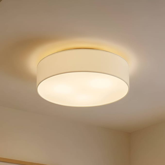 Lindby - plafondlamp - 3lichts - Stof, metaal - H: 17 cm - E27 - crèmewit, mat nikkel