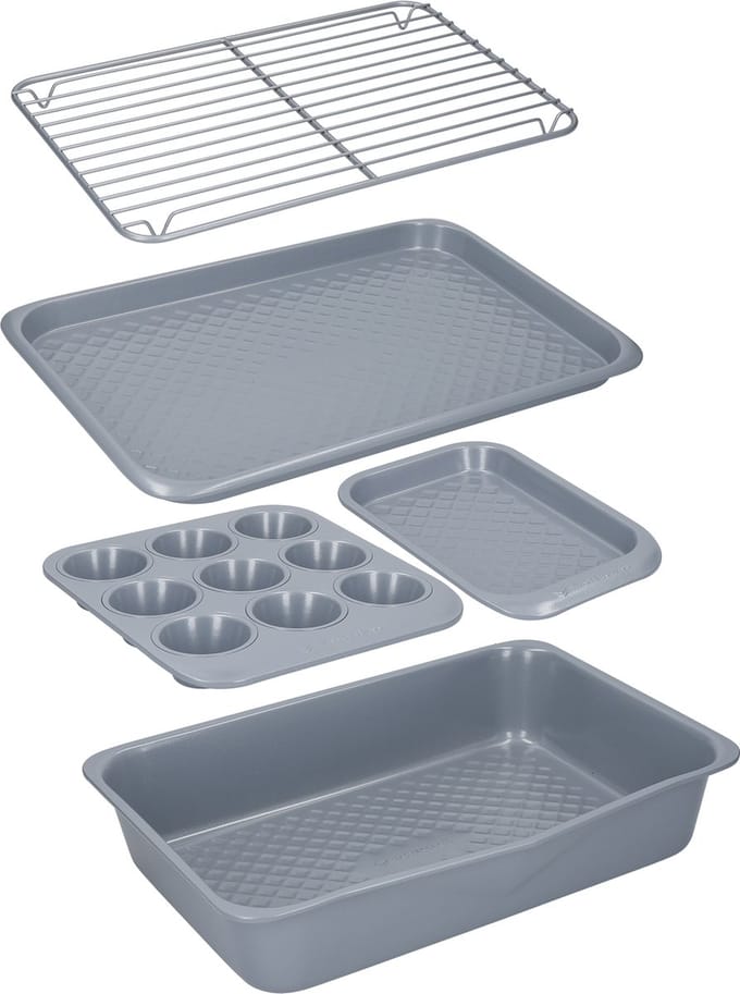 MasterClass Smart Ceramic stapelbare bakvormen set - koolstofstaal met robuuste keramische coating grijs 5-delig